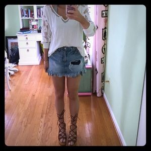 Free People White Floral Embroidered Sweater