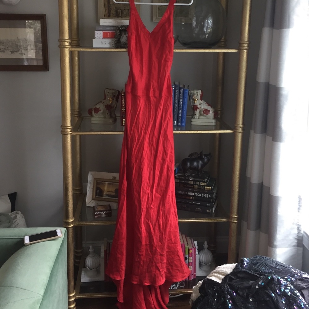 Red silk gown open back