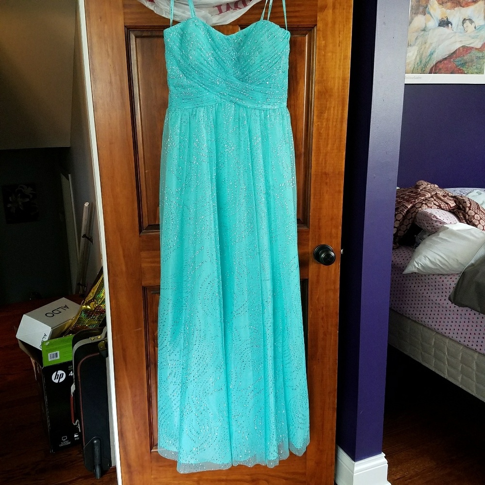 David's Bridal - Tiffany Blue Strapless Gown