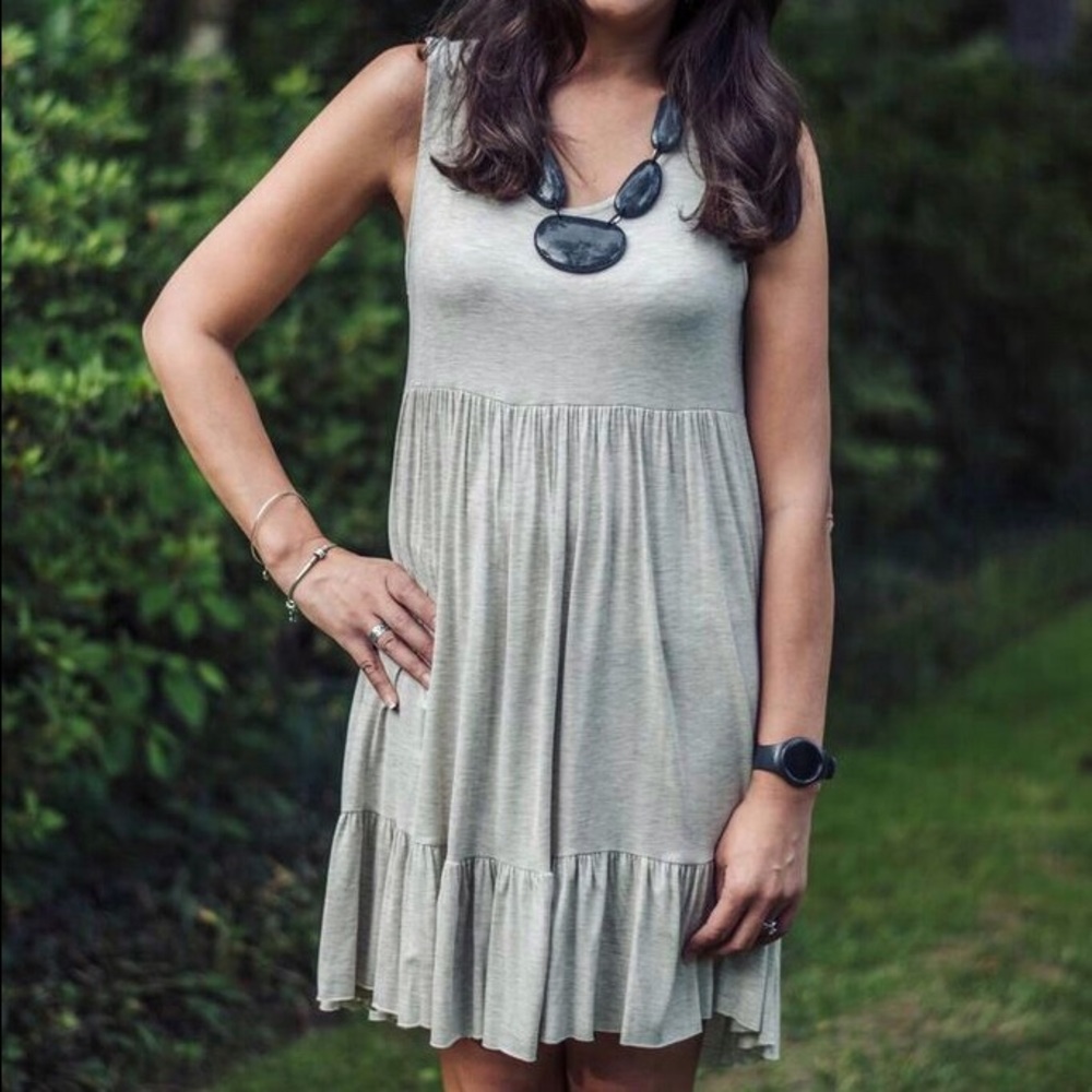 Made in the USA Cozy and soft! ❤️ Ruffled Tunic Dress, solid neutral oatmeal