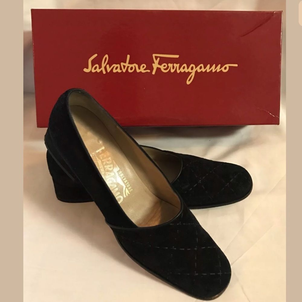 Salvatore Ferragamo AMADEA Black Nero Suede Shoes