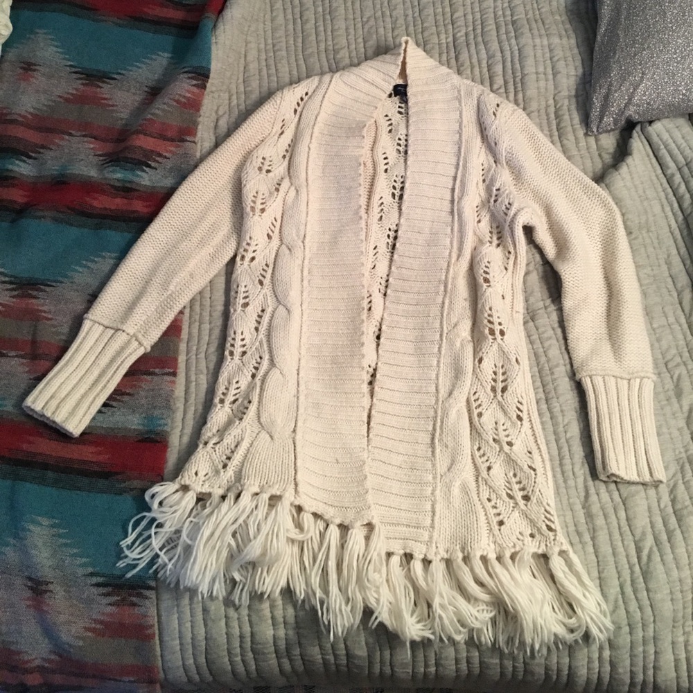 Oversized long fringed cardigan