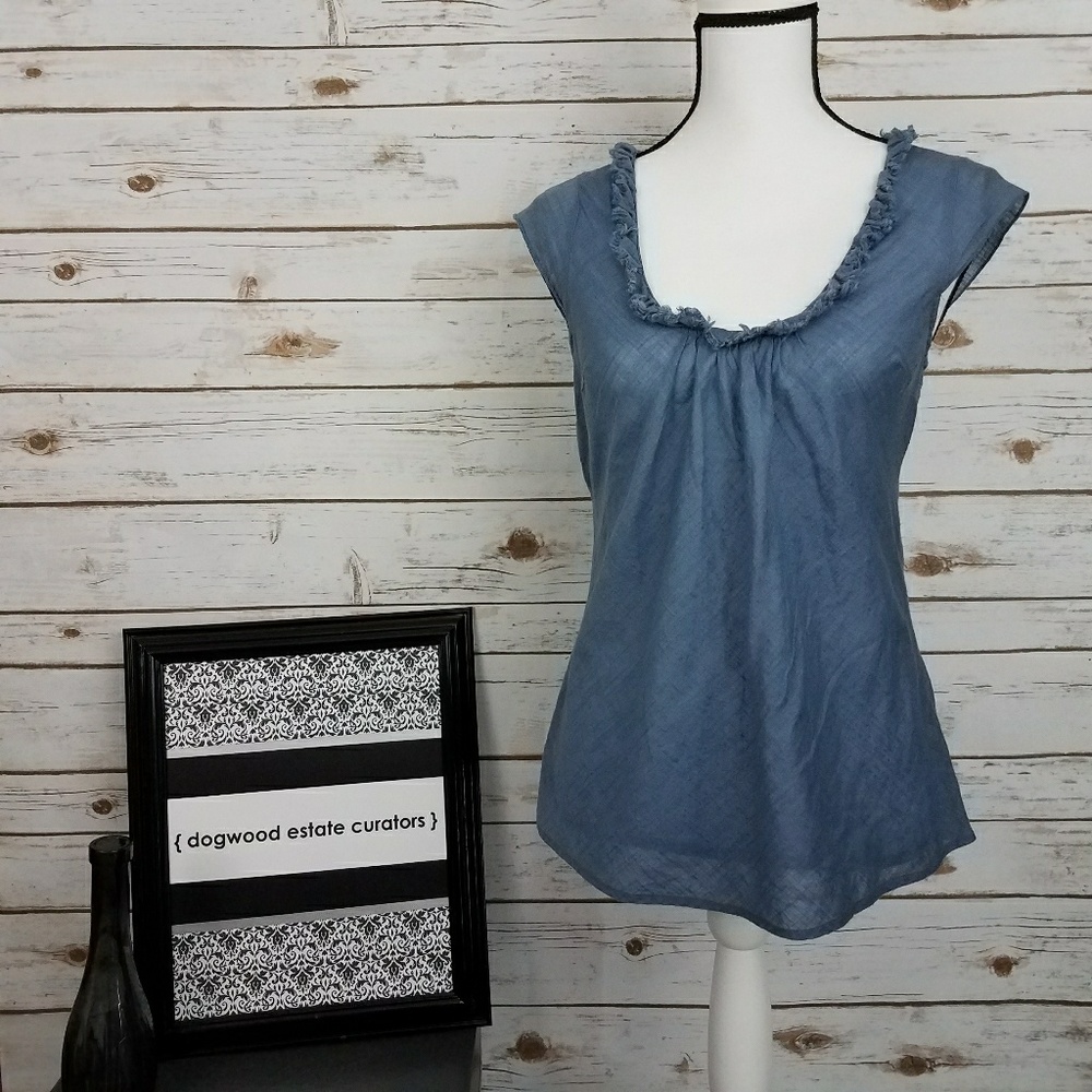{Old Navy} Chambray Blue Ruffle Trim Top-Small
