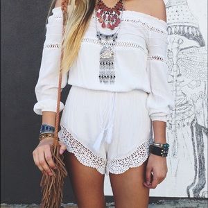 LF White Off the Shoulder Crotchet Romper