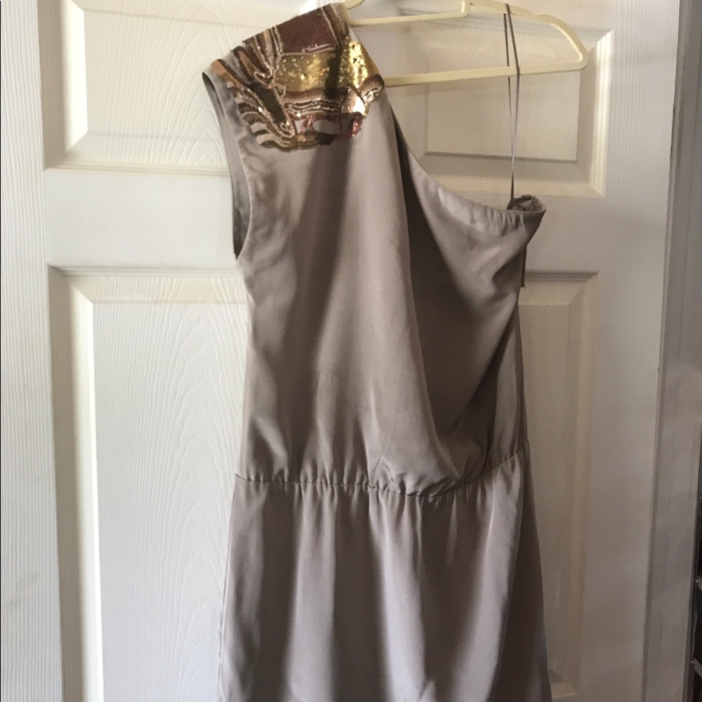 Tibi Taupe one shoulder dress with sequin details