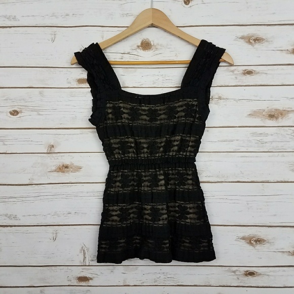 {Max Studio} Lined Black Lace Stretch Fit Top-S - Picture 4 of 5