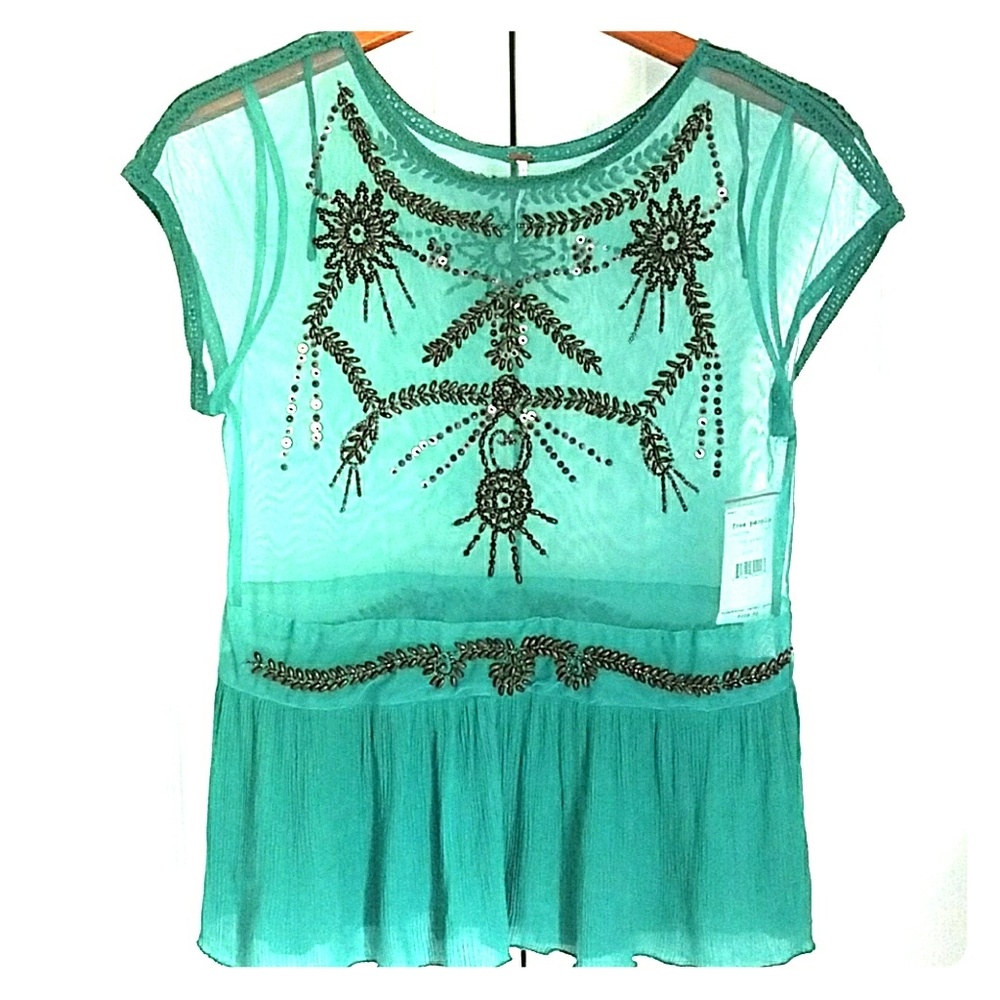 NWT Free People beaded see through top