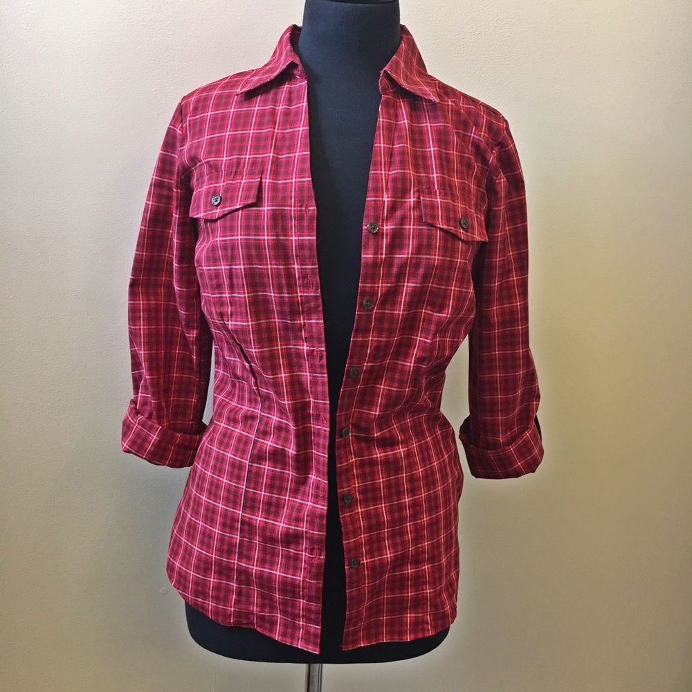 Red Plaid Button Down Top