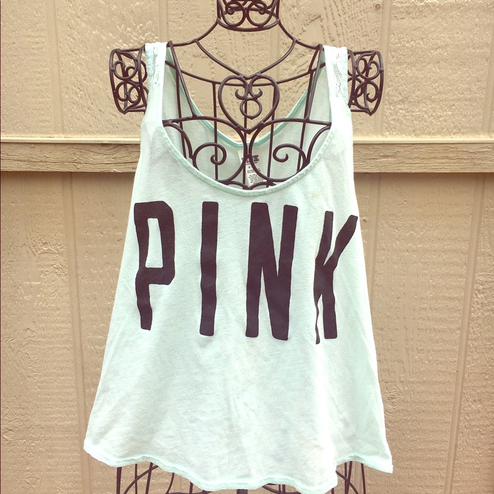 VS PINK Blue Lace Tank Top
