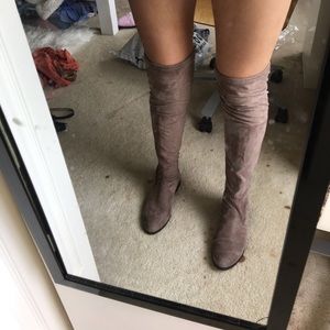 Beige Suede over the knee boots
