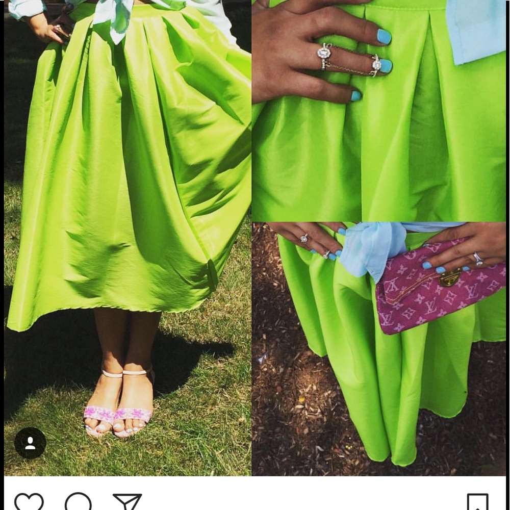 Lime green full skirt.