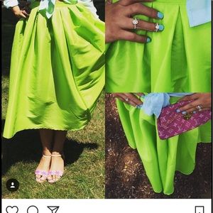 Lime green full skirt.