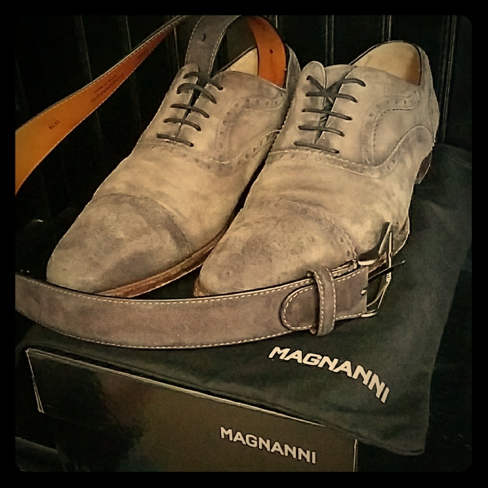Magnanni Riley Gray Suede Oxfords & matching Belt