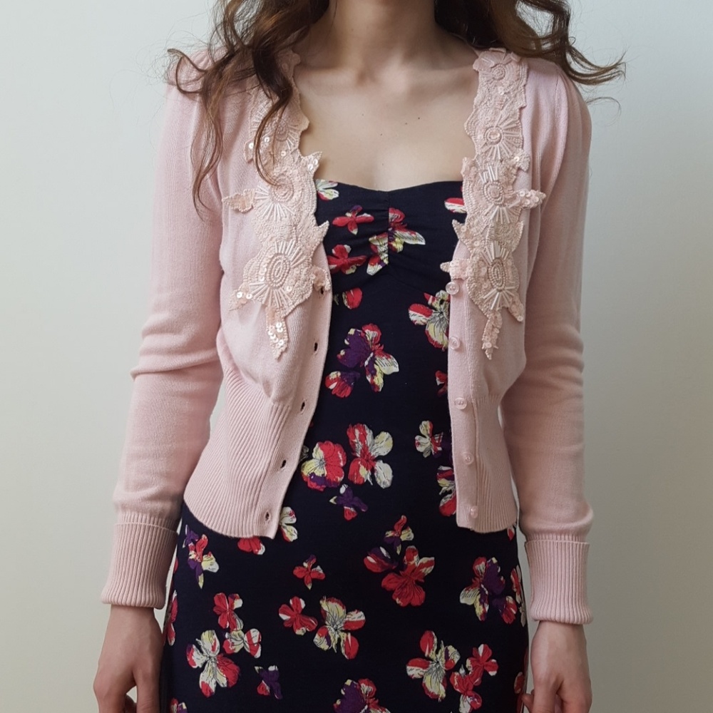 Forever 21 lace beaded pastel pink cardigan