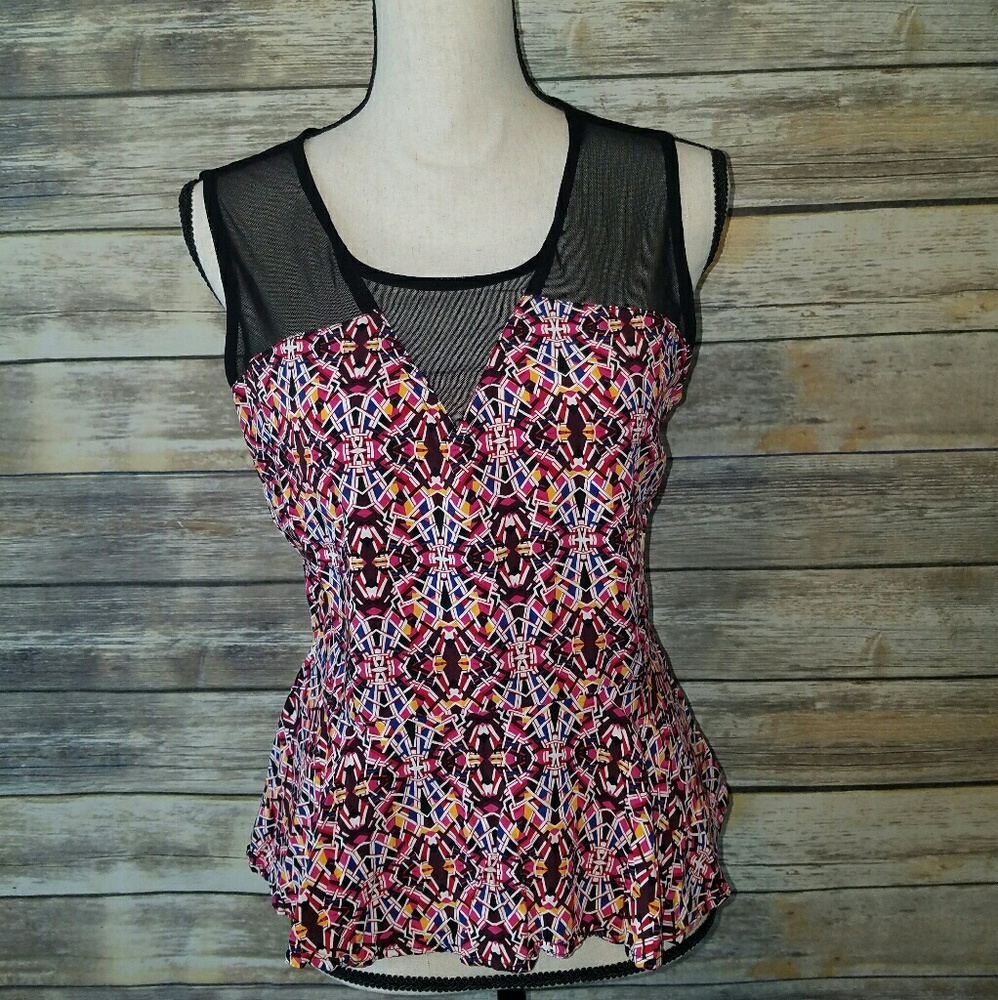 Amber Geometric Peplum Sleeveless Blouse