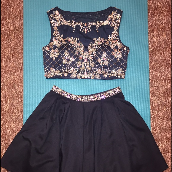 Two Piece Navy Blue Dress - Picture 1 of 3
