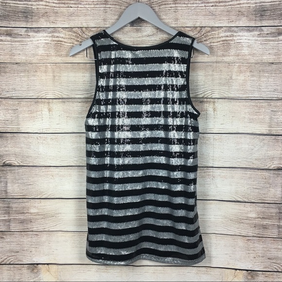 FOREVER 21 Stripes Sparkle Black & Sliver Sequin L - Picture 2 of 4