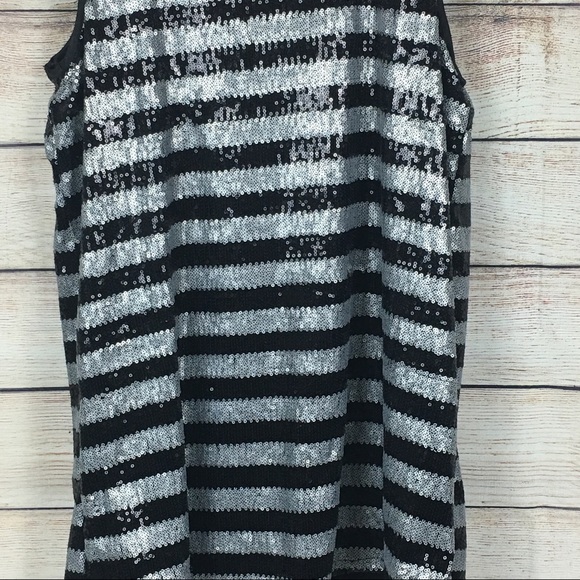FOREVER 21 Stripes Sparkle Black & Sliver Sequin L - Picture 3 of 4