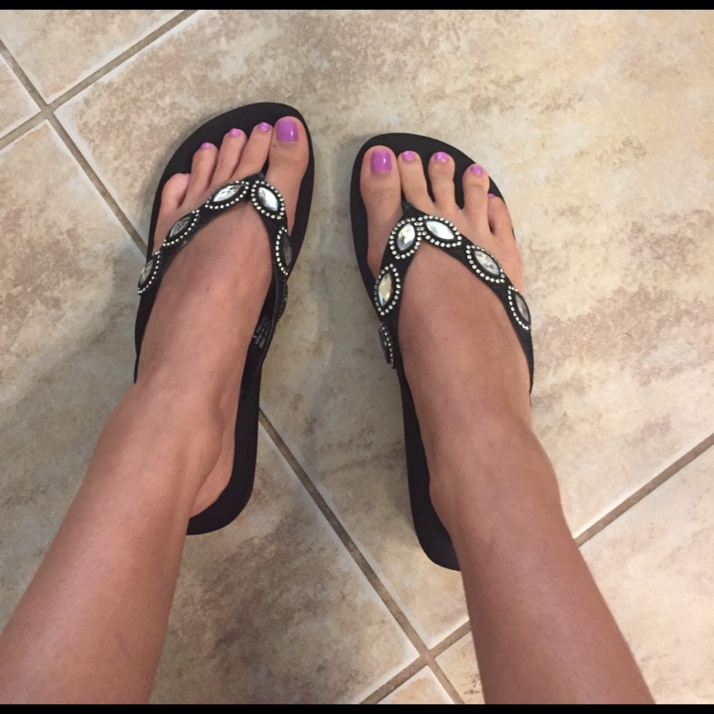 Yellow box flip flops! Worn once!!