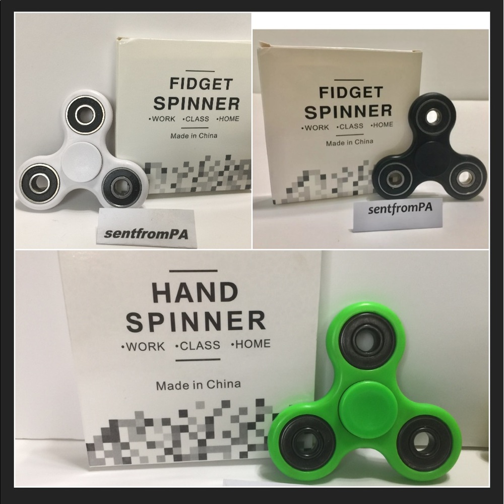 THREE FIDGET SPINNERS 3 Pack GREEN WHITE BLACK