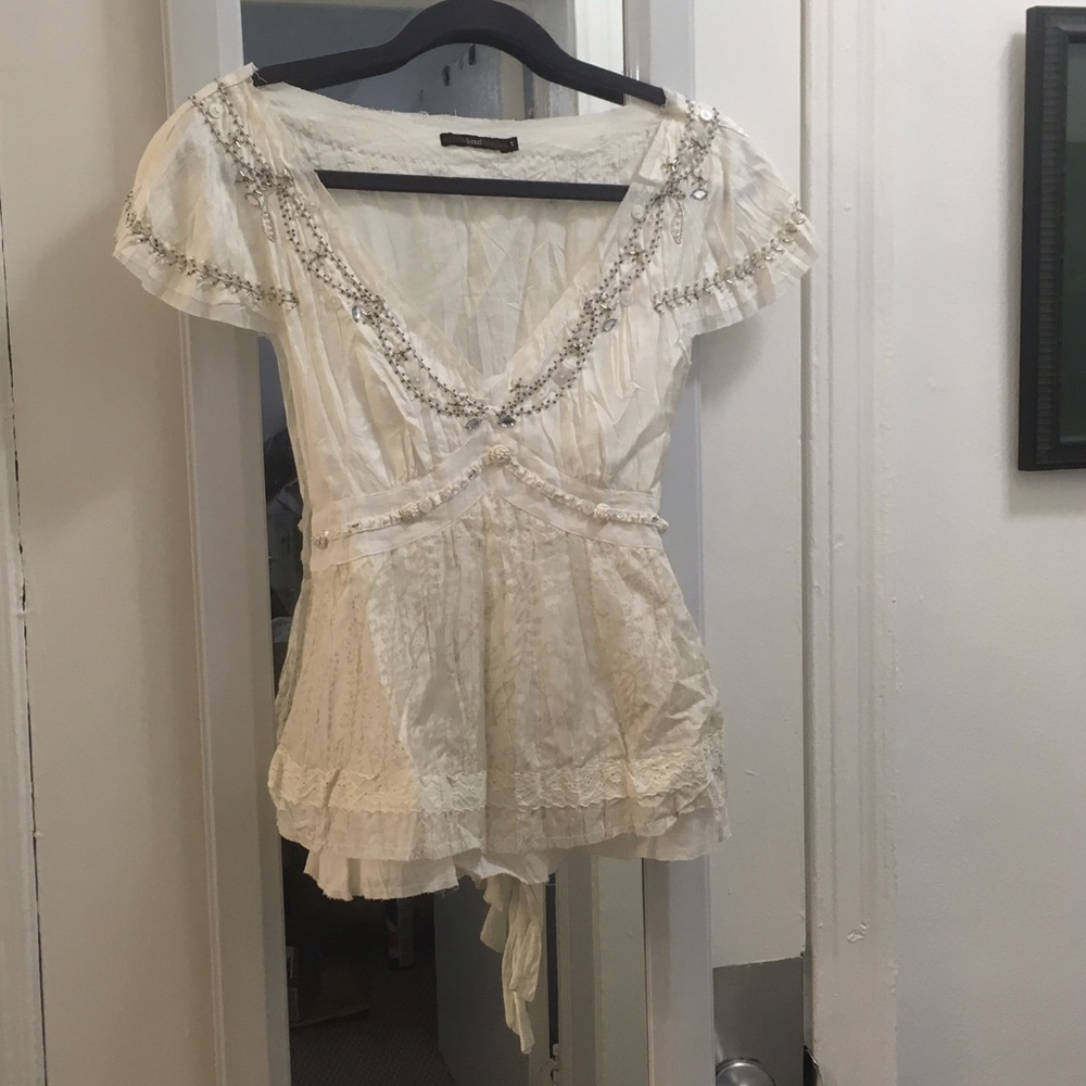 Silk Tonal White Top Hand Beaded