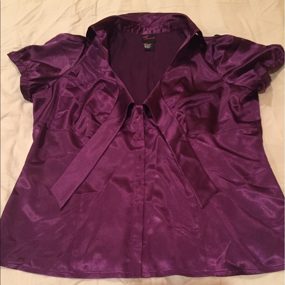 CLEARANCE Torrid Plus Size Satin Shirt in Eggplant