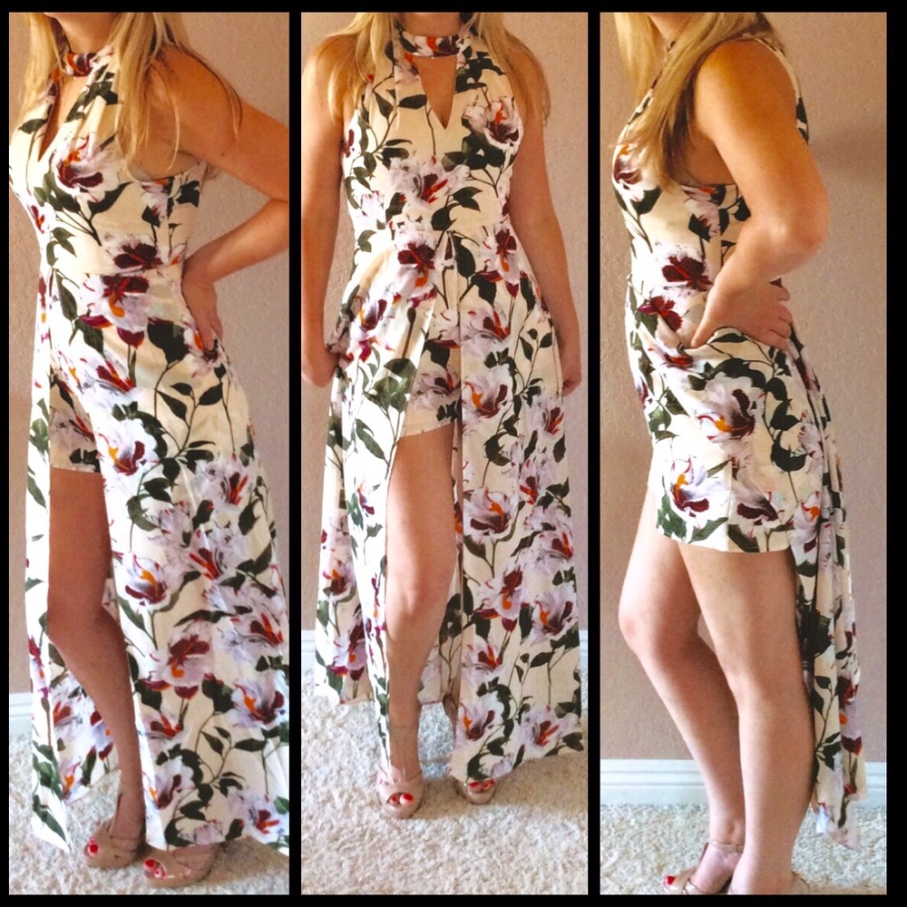 Floral Romper with Open Front Maxi Skirt