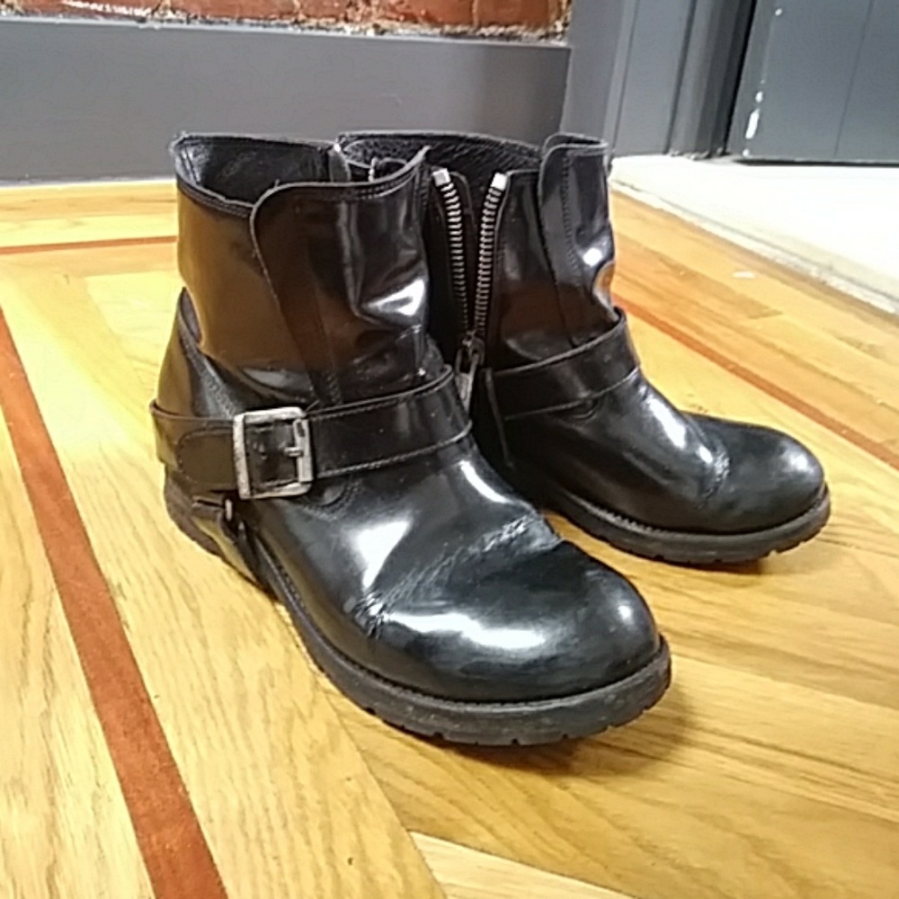 Black leather All Saints ankle boots