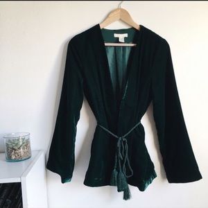 Velvet Tassel Tie Emerald Green Robe Jacket