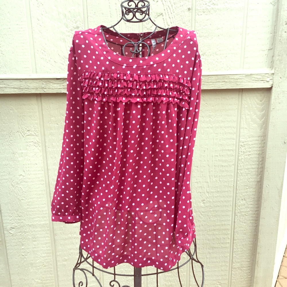 ELLE Blouse Red with Pink Polka-Dot