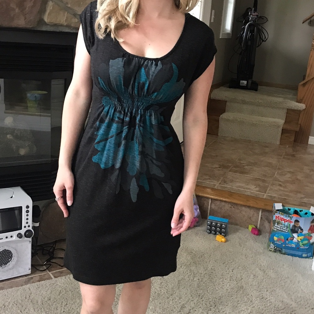 Dark grey teal flowers dress by Dynamite