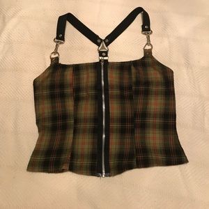 Lip Service Olive Plaid Zip Crop Top