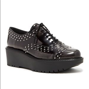 Stuart Weitzman Black Patent Platform Oxfords 7 8