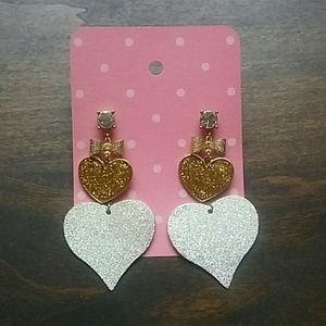 Sparkly Betsey Johnson Heart Earrings