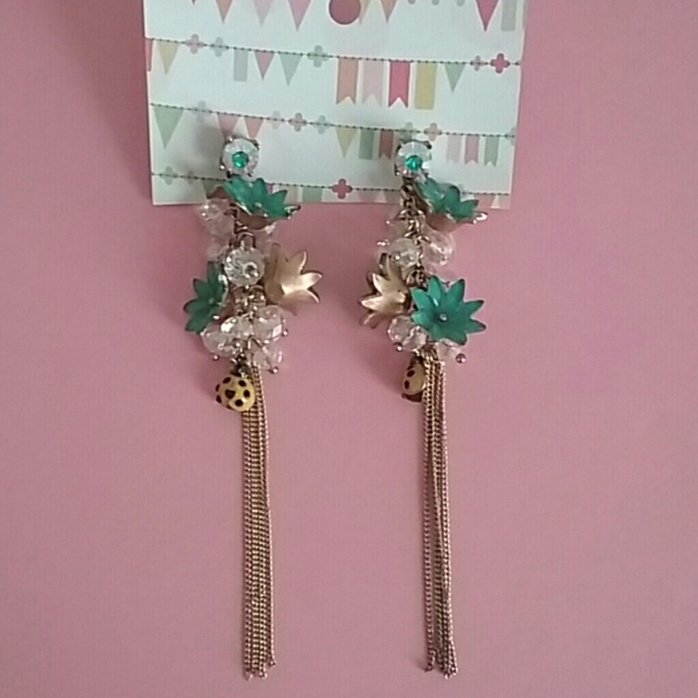 Long Beaded Betsey Johnson Flower Earrings