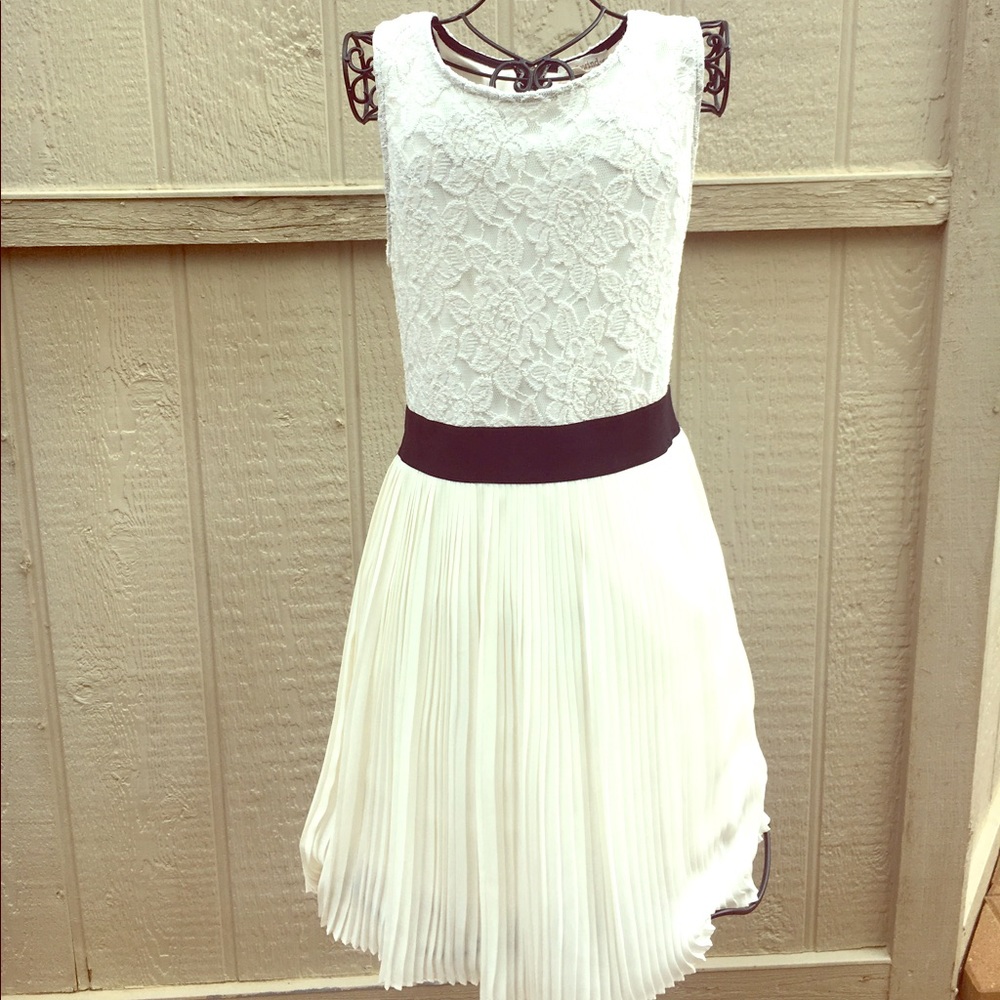 White Dress with Black Defined Waist