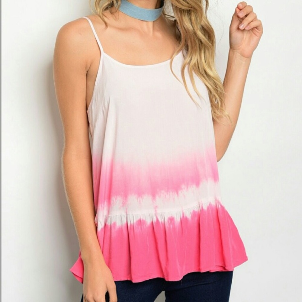 Super Cute Pink & White Tye Dye Strappy Tank Top - Picture 1 of 4