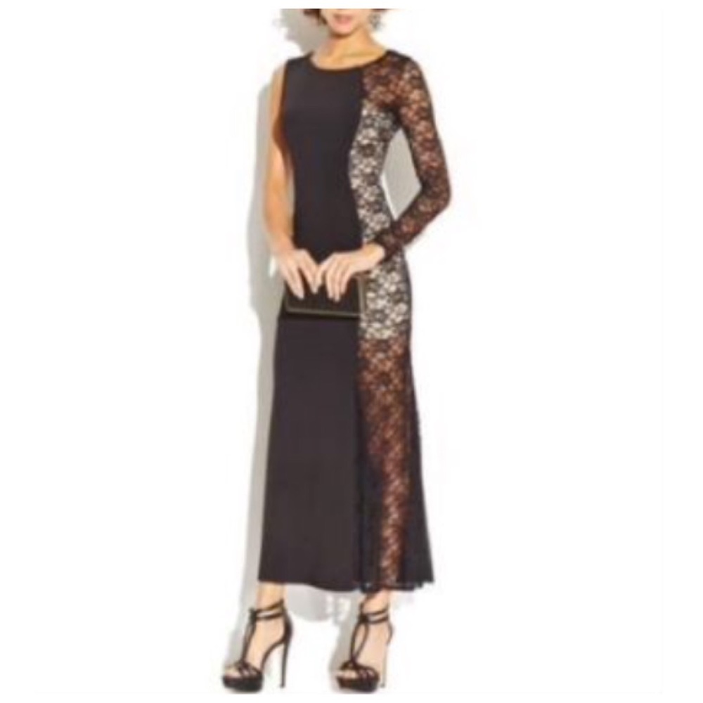Emerald Sundae Lace-Panel Illusion Black Dress