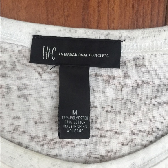 INC white tshirt with flowers detail in grays - Picture 2 of 3