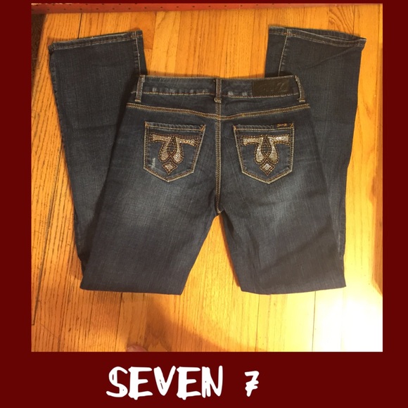 SZ 4-SEVEN 7-RHINESTONE POCKET BOOTCUT JEANS-33"in - Picture 1 of 5