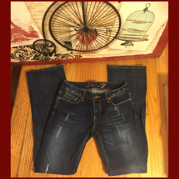 SZ 4-SEVEN 7-RHINESTONE POCKET BOOTCUT JEANS-33"in - Picture 2 of 5