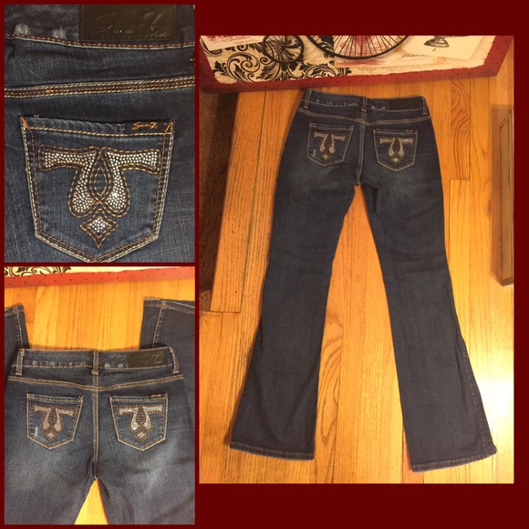 SZ 4-SEVEN 7-RHINESTONE POCKET BOOTCUT JEANS-33"in - Picture 4 of 5