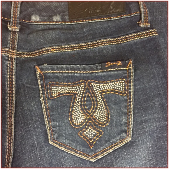 SZ 4-SEVEN 7-RHINESTONE POCKET BOOTCUT JEANS-33"in - Picture 5 of 5