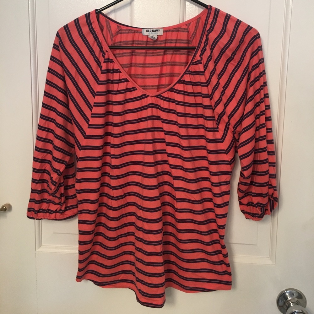 3/4 sleeve striped v neck