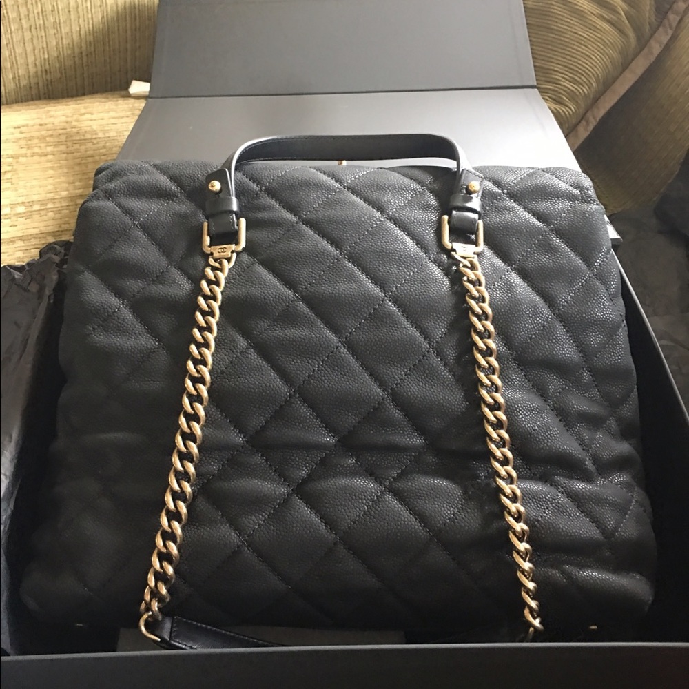 CHANEL black grand tote.  Comes with box and card - Picture 2 of 8
