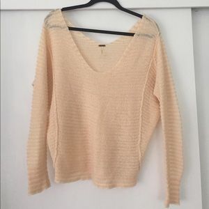 Free People peach v neck pullover knit sweater