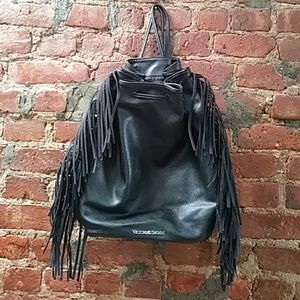 Black leather Victoria Secret fringe back pack