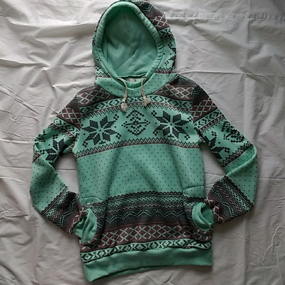 Fleece Teal and Maroon Winter Hoodie