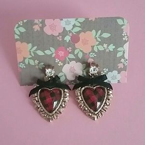 Betsey Johnson Plaid Heart Earrings