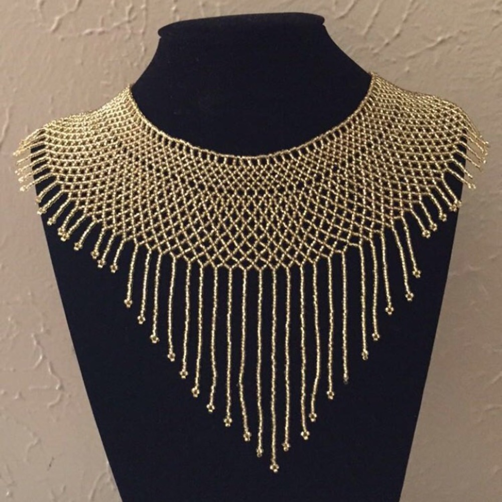 Handmade gold beaded necklace